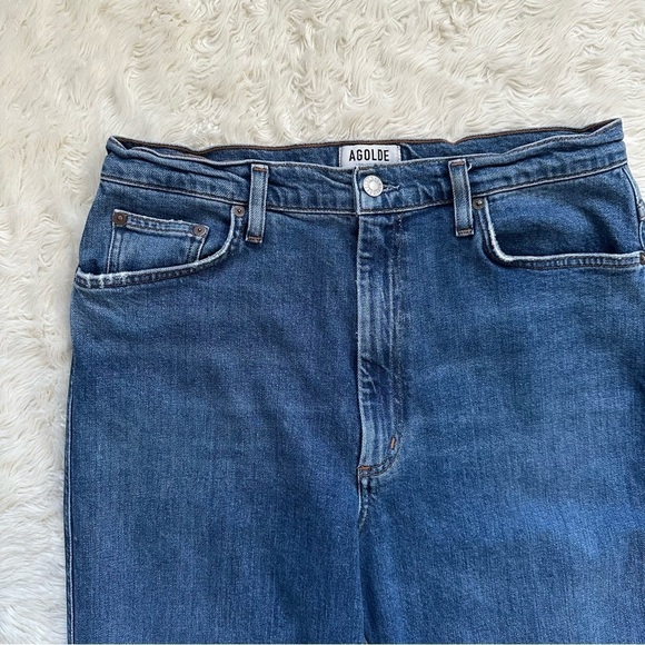 Agolde Jeans Pinch Waist High Rise Kick Flare Raw Hems Medium Wash Blue 32 - Picture 4 of 12